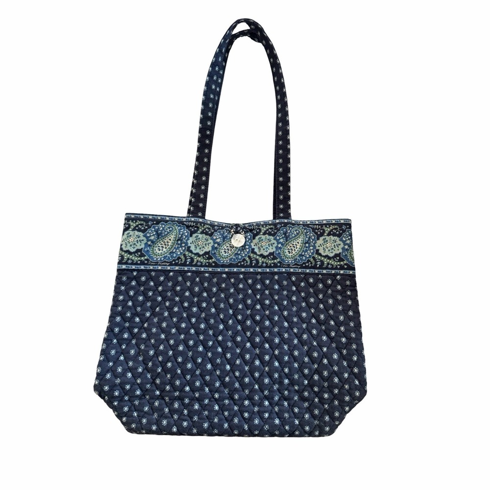 VTG Vera Bradley Summer Garden Quilted Tote Shoulder Bag Navy Handbag Retired